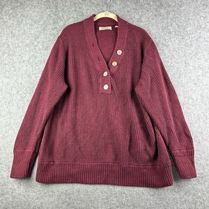 Natural Reflections Sweater Womens 2XL XXL Burgundy Henley Knit Hiking Outdoors